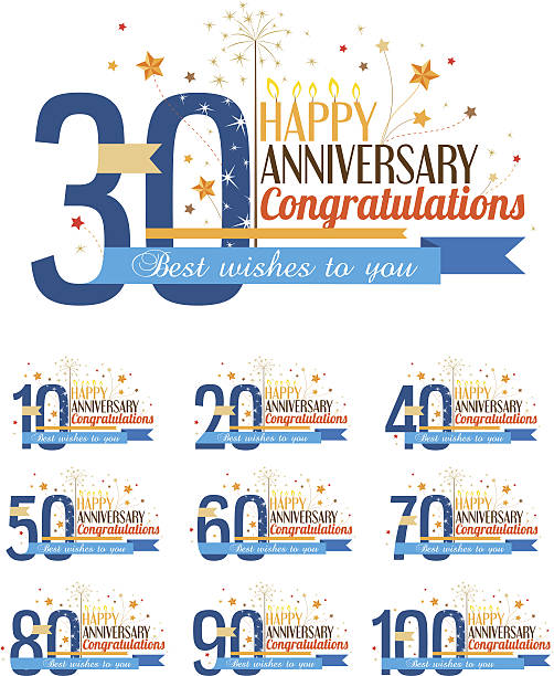 Happy anniversary labels. Set of happy anniversary labels. 30 39 years stock illustrations