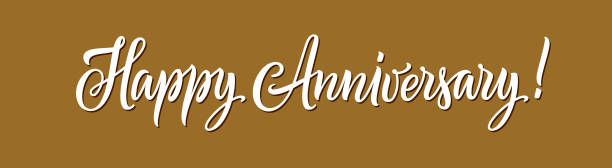 Happy anniversary text. Hand drawn gold and white color lettering for greeting card, horizontal banner, invitation, and poster. Calligraphy vector illustration and quote. Happy anniversary typography Happy anniversary text. Hand drawn gold and white color lettering for greeting card, horizontal banner, invitation, and poster. Calligraphy vector illustration and quote. Happy anniversary typography. wedding anniversary stock illustrations