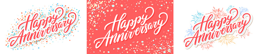 Happy anniversary vector greeting cards. Vector lettering.