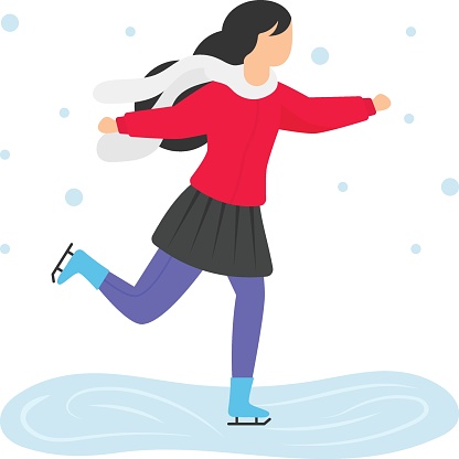 happy beautiful girl wearing warm winter clothe ice skating Concept Vector Color Icon Design, Winter Season activity Scene Symbol, Wintertime Sign, Holiday Celebration in Snowy Park Stock Illustration