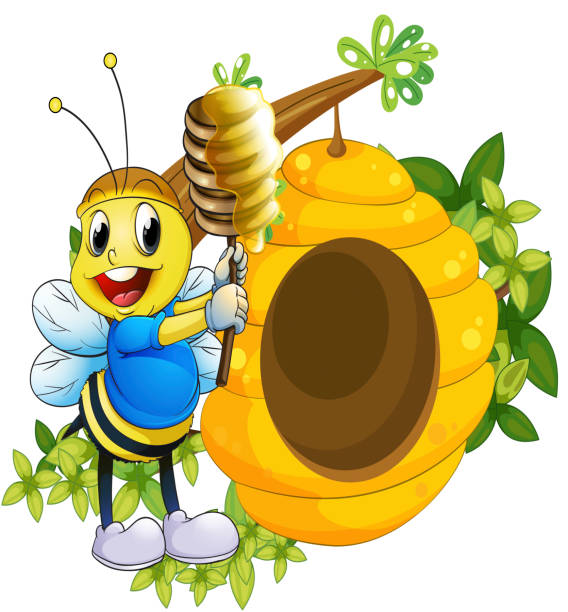 Honey Bees And Hive On Tree Branch Illustrations, Royalty ...