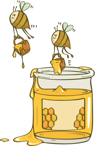 Happy Bees Stealing Honey From A Jar