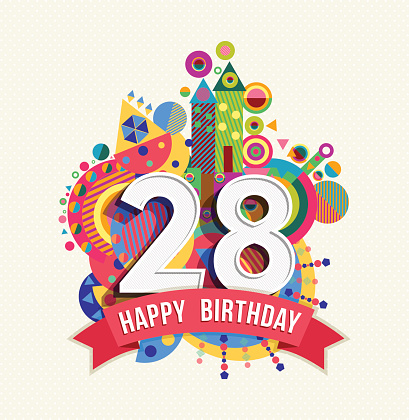 Happy birthday 28 year greeting card poster color