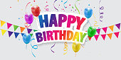 istock Happy Birthday balloons Colorful celebration background with confetti. 1144991359