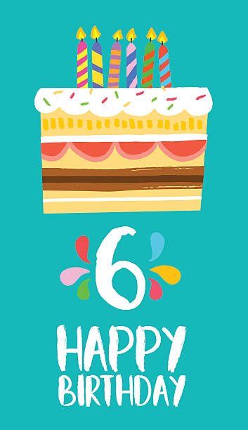 6 년 파티를위한 생일 케이크 카드 - 6 7 살 stock illustrations