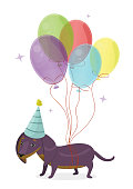 Happy Birthday Card cartoon dog Dachshund vector