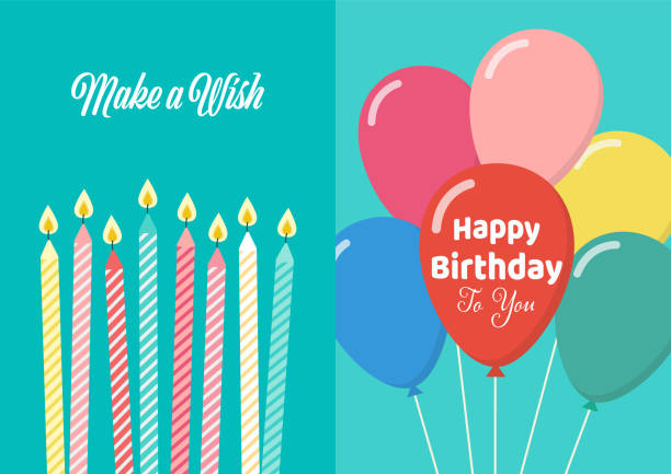 Happy birthday card poster Happy birthday card poster. Set of colored birthday candles and balloons in flat style. Vector illustration birthday candle stock illustrations