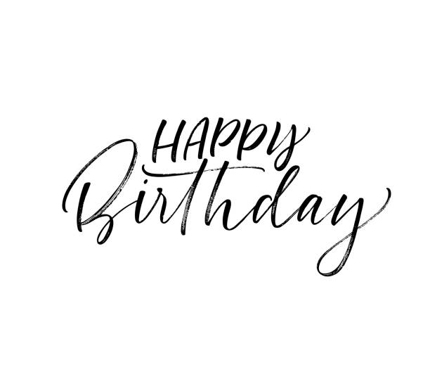 Happy Birthday card. Happy Birthday phrase. Ink illustration. Modern brush calligraphy. Isolated on white background. birthday symbols stock illustrations