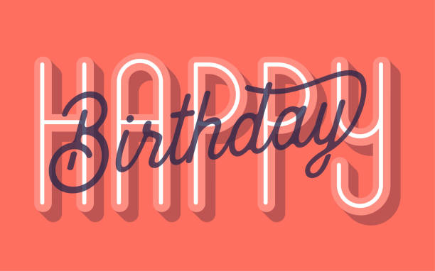 happy birthday card (farbe des jahres 2019: lebende korallen) vektor-illustration - geburtstagskarte stock-grafiken, -clipart, -cartoons und -symbole