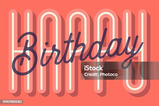 istock Happy Birthday Card (Color of the Year 2019: Living Coral) Vector Illustration 1090980082
