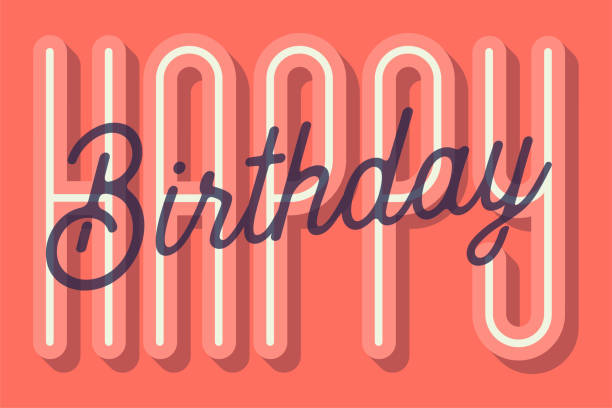 happy birthday card (farbe des jahres 2019: lebende korallen) vektor-illustration - geburtstagskarte stock-grafiken, -clipart, -cartoons und -symbole