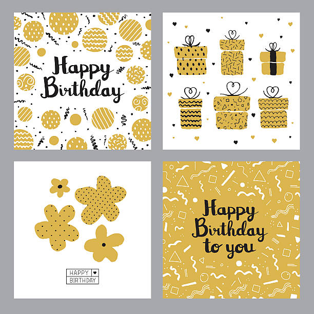 Happy birthday cards Editable vector illustrations on layers. gift patterns stock illustrations