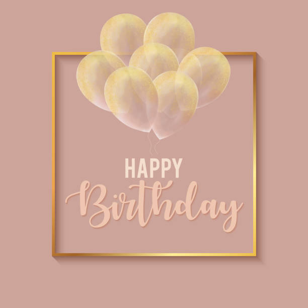 Happy Birthday Celebration Card Template with Gold Frame and Gold Colored Glittering Hand Drawn Balloons. Happy Birthday Celebration Card Template with Gold Frame and Gold Colored Glittering Hand Drawn Balloons. balloon borders stock illustrations