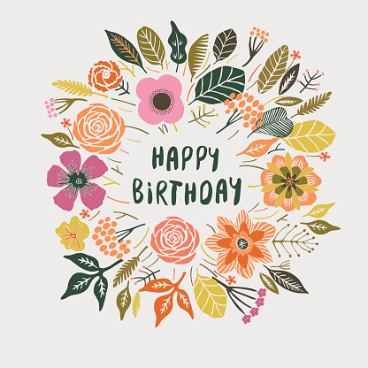 Happy Birthday Floral Wreath Card Design Stock Illustration - Download ...