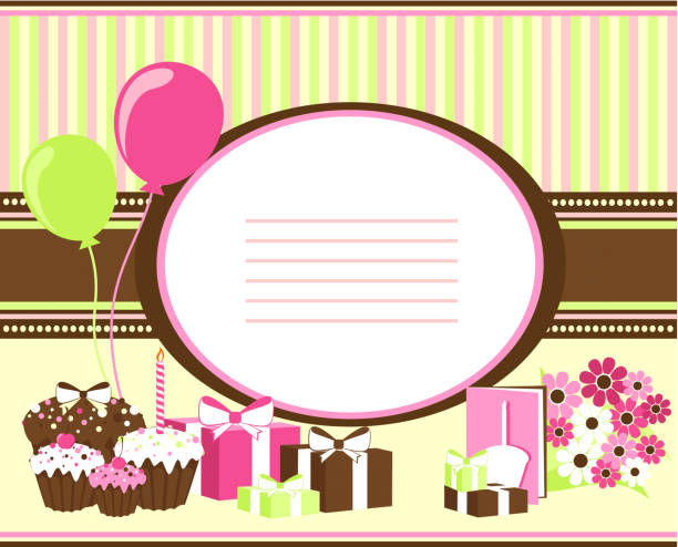 Happy birthday frame Happy birthday background in old-fashioned style. coffee cake stock illustrations