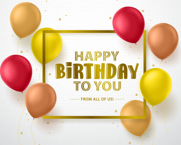 Happy birthday greeting card vector banner design. Happy birthday text and colorful balloons Happy birthday greeting card vector banner design. Happy birthday text and colorful balloons with frame in white textured background. Vector illustration. balloon borders stock illustrations