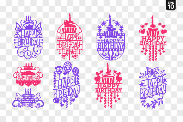 Happy birthday quote vector die cut for decoration Happy birthday quote vector die cut for decoration birthday silhouettes stock illustrations
