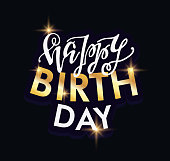 Happy birthday to you - cute lettering label art banner.  Template birthday poster for invitation party.