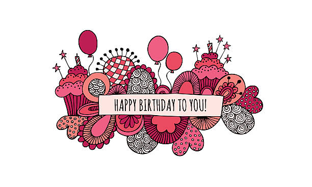 Happy Birthday to You Hand Drawn Doodle Vector Pink vector art illustration