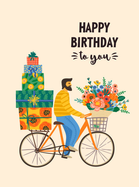 Feliz Cumpleaños Tarjeta De Felicitación Con Bicicleta Vectores Libres de - iStock