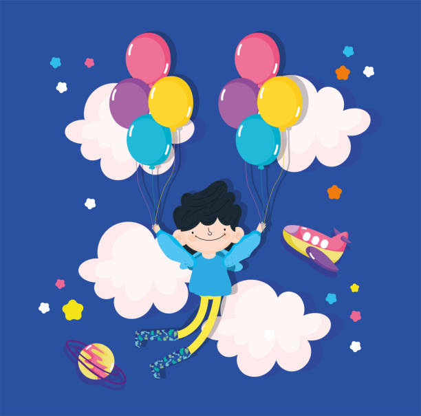stockillustraties, clipart, cartoons en iconen met happy boy with balloons - ramos