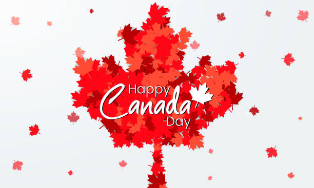 Happy Canada Day Greeting Card Design with the red Maple leaf. 1st of July celebration background. Vector Illustration. vector art illustration