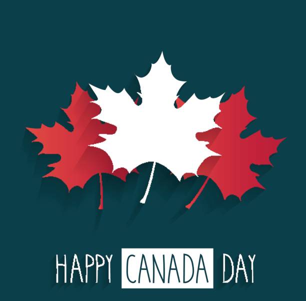 Happy Canada Day poster on blue background with handwritten text Happy Canada Day poster on blue background with handwritten text. Vector illustration. All elements are separate. Easily modifying. No mesh. EPS10 canadian culture illustrations stock illustrations