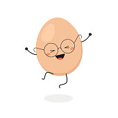 Vector illustration of cheerful happy cartoon egghead jumping for joy, isolated on white background