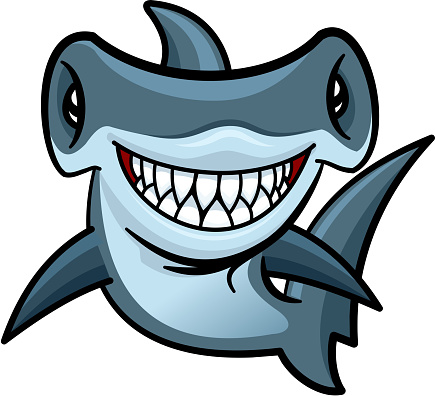 Happy cartoon hammerhead shark character