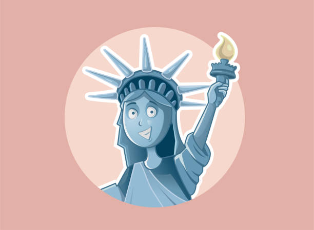 Happy Cartoon Statue of Liberty Vector Illustration Landmark monument symbol of freedom and democracy cartoon of a statue of liberty free stock illustrations