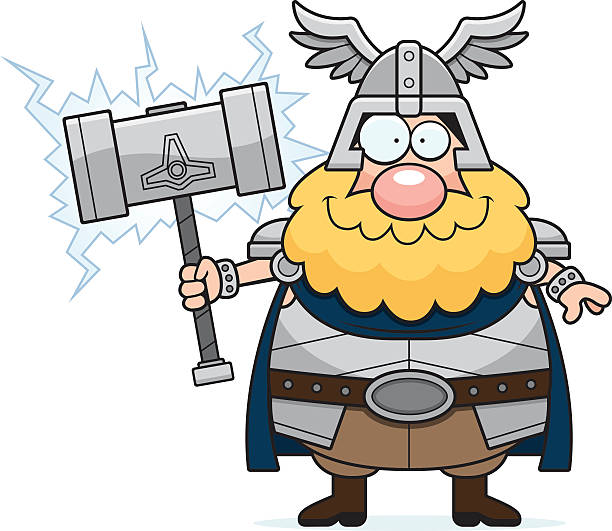 Happy Cartoon Thor A cartoon illustration of Thor looking happy. thor hammer stock illustrations