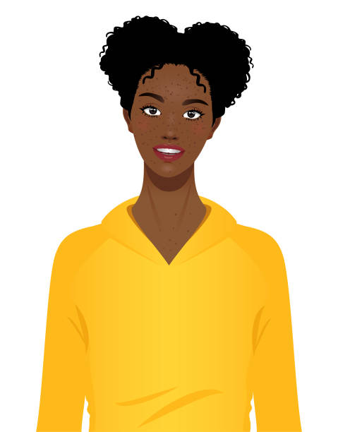Happy cheerful young black girl portrait Happy cheerful young black girl portrait isolated on a white background. short hair stock illustrations