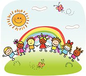 istock happy children holding hands,  playing outside spring,summer nature cartoon 138287856