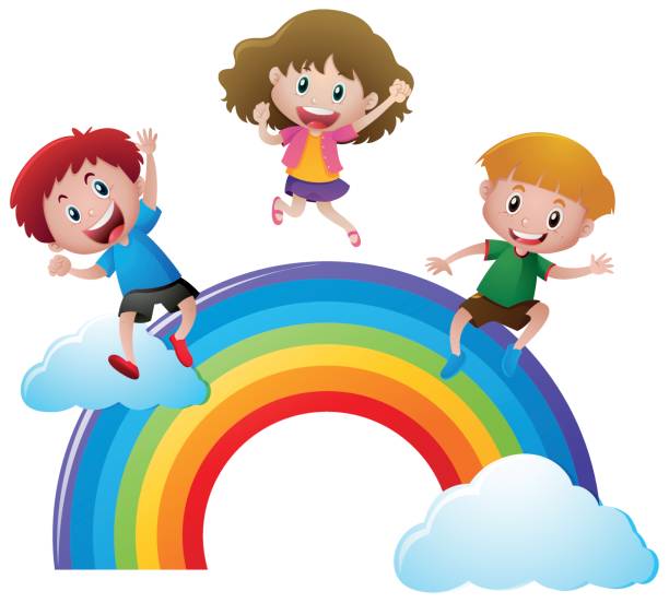 Kids In A Rainbow Path Illustrations, Royalty-Free Vector Graphics ...
