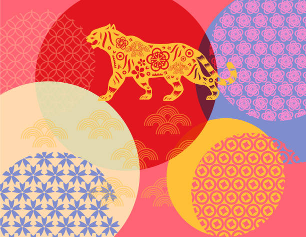 Vector Happy Chinese New Year 2022 year of the Tiger paper cut style. Chinese Zodiac characters for greetings card, flyers, invitation, posters, brochure, banners, calendar etc.