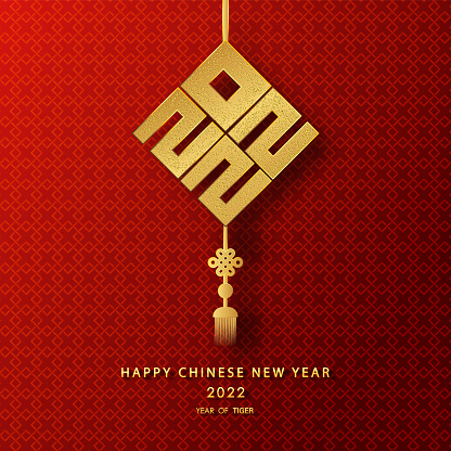 Happy chinese new year 2022 year of the tiger ,paper cut tiger character,flower and asian elements with craft style on background. (The Chinese letter is mean happy new year) Vector illustration EPS10.