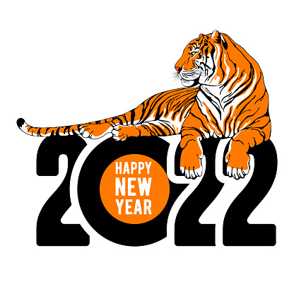 Happy Chinese New Year Logo With Lying Tiger Stock Illustration - Download  Image Now - iStock