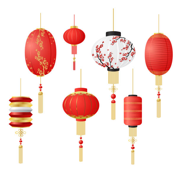 Happy Chinese new year. Traditional Chinese lanterns and Chinese lights Happy Chinese new year. Traditional Chinese lanterns and Chinese lights. Banner design template, calendar, invitation, booklet and holiday decoration. Isolated.  Vector chinese lantern stock illustrations