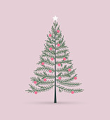 Vector illustration of a Christmas tree. Happy Christmas greeting card