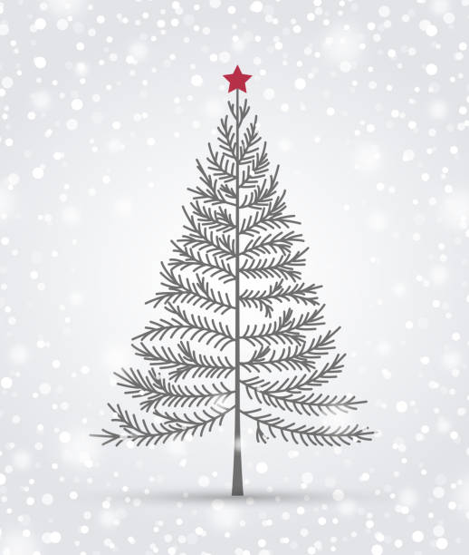 Happy Christmas greeting card Vector illustration of a Christmas tree and snow. Happy Christmas greeting card christmas tree outline stock illustrations