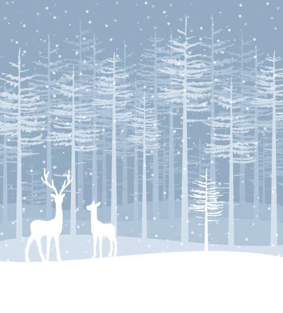Happy Christmas greeting card Vector illustration of a Christmas landscapes. Happy Christmas greeting card winter silhouettes stock illustrations