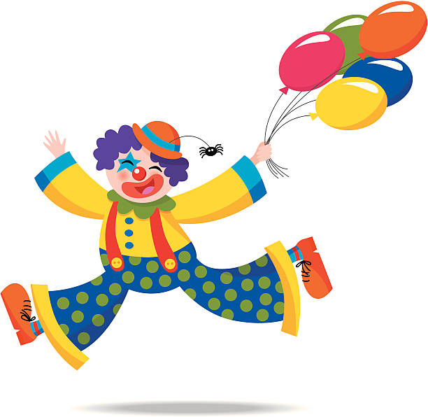 Happy clown with balloons vector art illustration