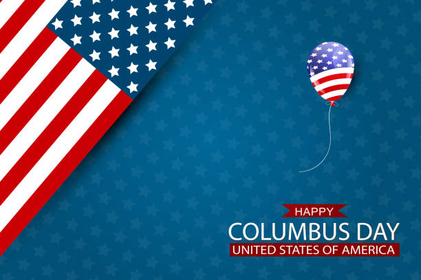 Happy Columbus Day with USA flag and a ballon. United States National...