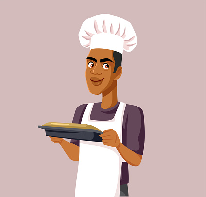 Happy Cook Holding a Pie Tray Vector Illustration