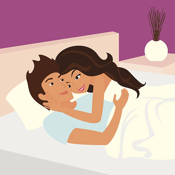 happy couple relaxing in bed - 人類性行為 插圖 幅插畫檔、美工圖案、卡通及圖標