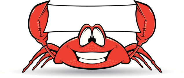 Happy Crab Character with Banner