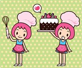Vector illustration - Happy cute girl carrying a sweet cake.