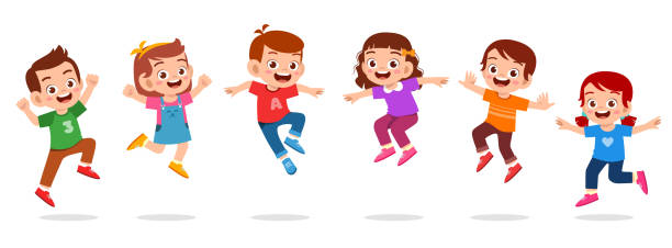 niños lindos felices niño y niña saltar