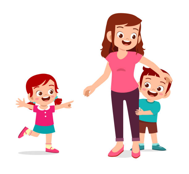 happy cute kids girl and boy play with mom happy cute kids girl and boy play with mom mother clipart stock illustrations