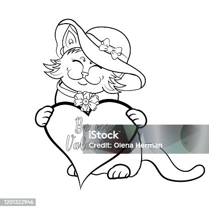 Kedi Boyama Kitabi Vektor Lineer Illustrasyon Evde Beslenen